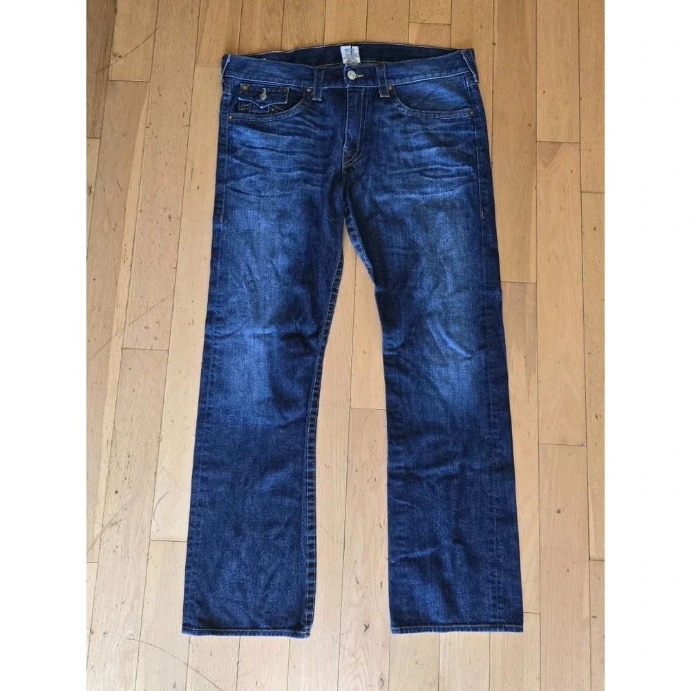 Vintage True Religion Jeans Men 40x34 Ricky Flap Denim Pants Made USA World Tour
